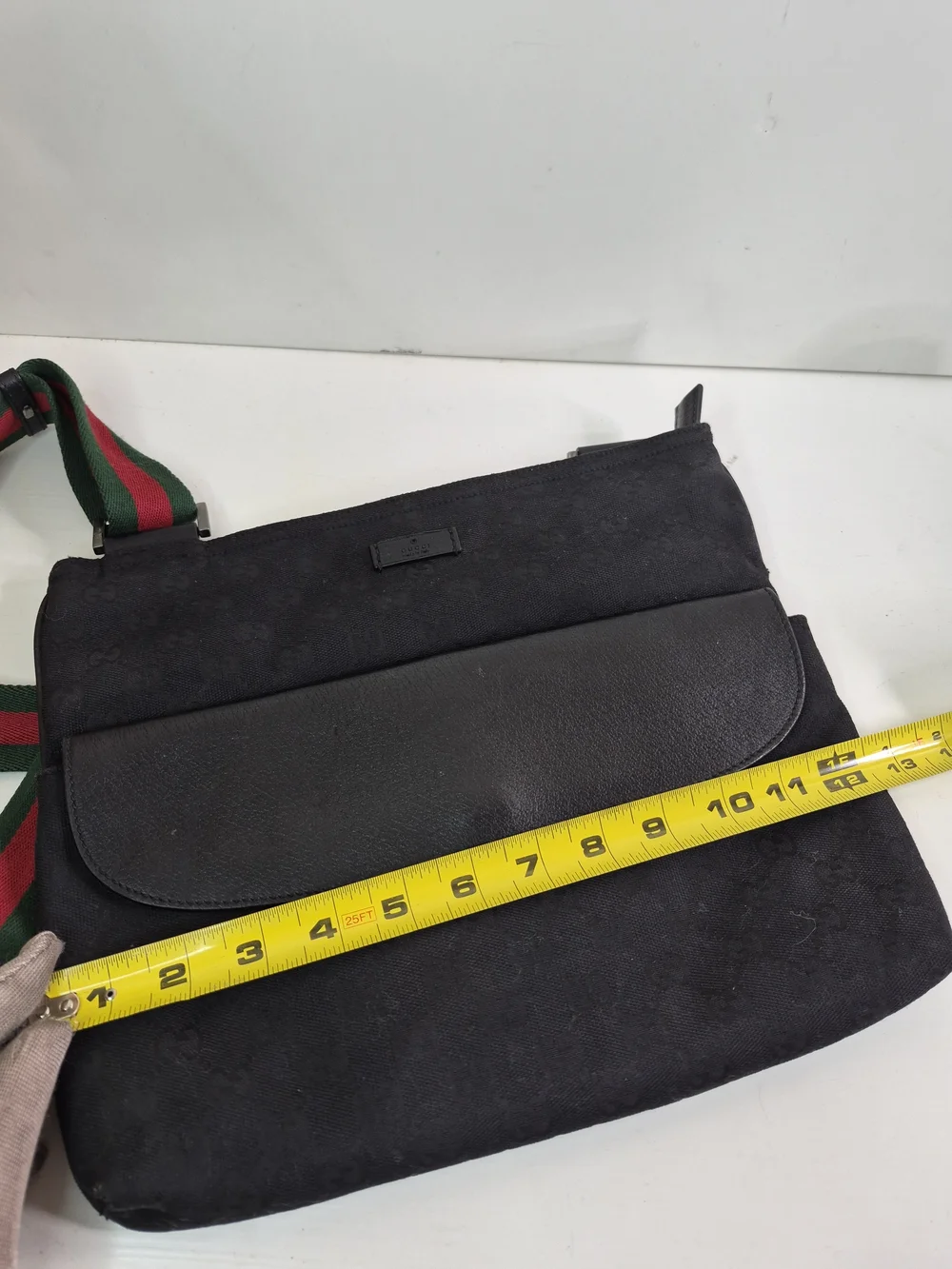 Gucci Black GG Canvas and Leather Messenger Bag